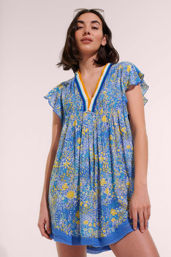 Poupette St Barths Mini Dress Sasha Lace Trimmed Blue COROLLE