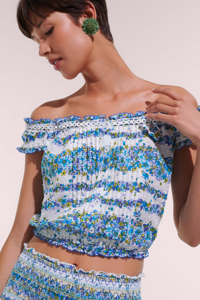 Poupette St. Batths Alba Top // BLUE WAVES FLOWERS
