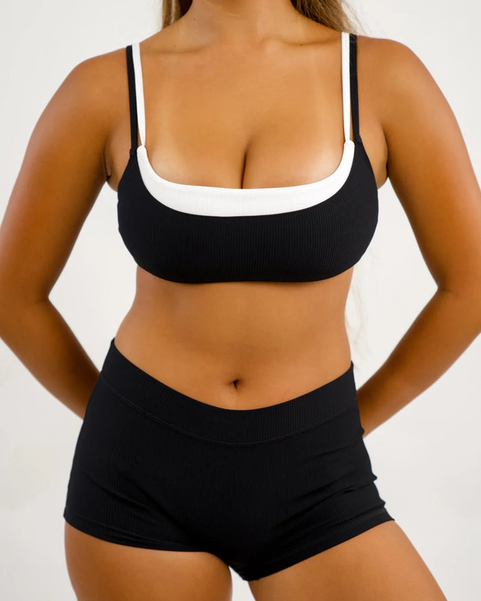 Active by TEAL- Double layer sports bra/ black with white trim