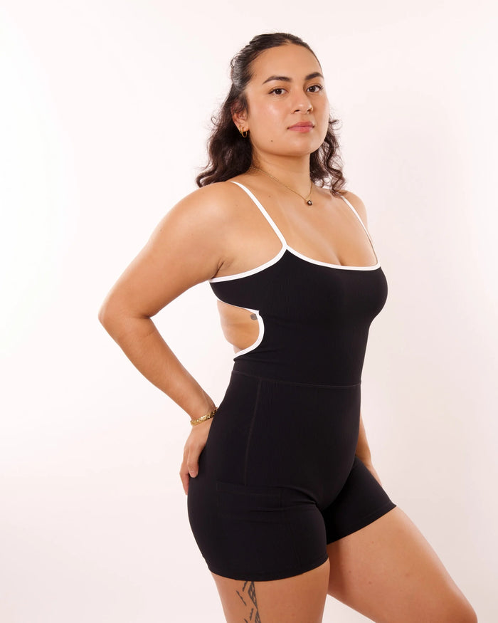 Active by TEAL - Kayla Jumpsuit / Black with white trim