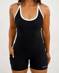 Active By TEAL Kelia Jumpsuit / Black with White Trim