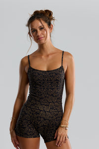 Benoa Swim OG 3" Active Romper Brown Batik