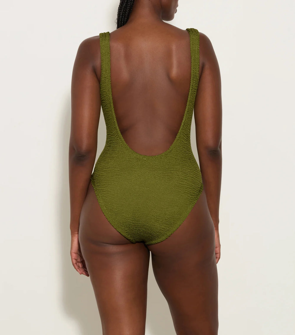 Hunza G Square Neck One Piece | Metallic Moss