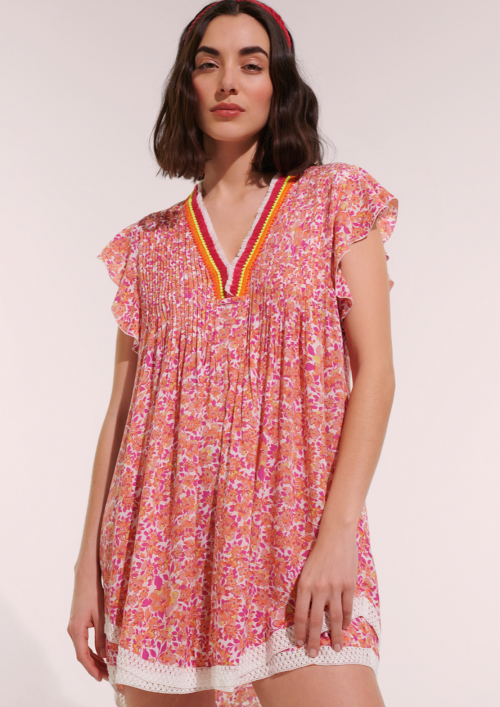Poupette St Barths Mini Dress Sasha Lace Trimmed |Pink Net