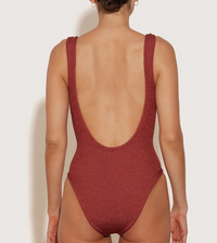 Hunza G Square Neck One Piece | metallic rosewood