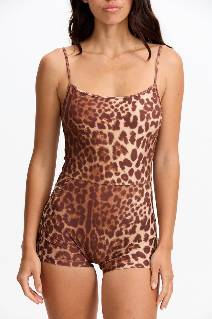 Benoa Swim | Square neck Romper 3" -Sahara