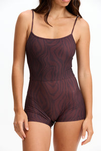 Benoa Swim | Square neck Romper 3" - Chocolate Zebra