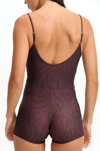 Benoa Swim | Square neck Romper 3" - Chocolate Zebra