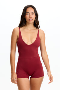Benoa Swim | V-neck Romper 3" - Cherry