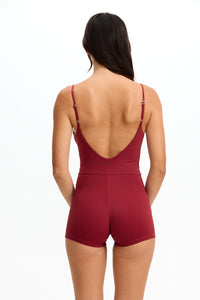Benoa Swim | V-neck Romper 3" - Cherry