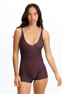 Benoa Swim | V-neck Romper 3" - Chocolate Zebra