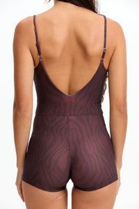 Benoa Swim | V-neck Romper 3" - Chocolate Zebra