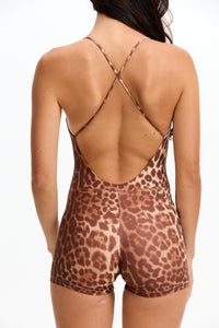 Benoa Swim | Cross Back Romper 3" -Sahara