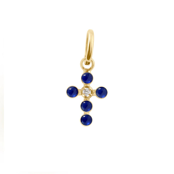 gigiClozeau pearled cross diamond pendant lapis