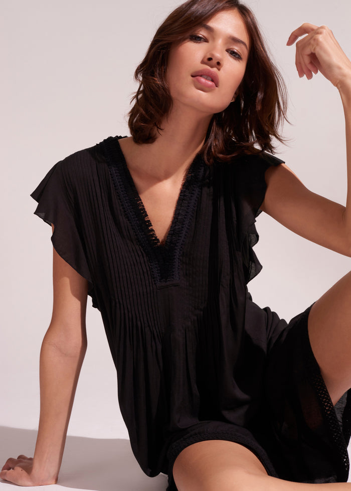 Poupette St Barths Mini Dress Sasha Lace Trimmed |Black|