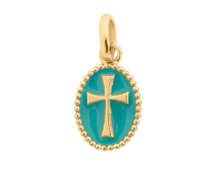 gigiCLOZEAU cross resin pendant turquoise green (18k RG)